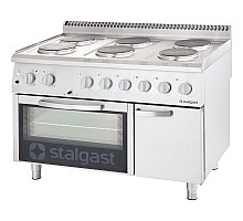 6-burner electric range 1200x700x850 with electric oven 15, 6+7 kw (3heating systems), Stalgast, 9717000