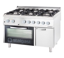 6-burner gas range 1200x700x850 with electric oven 32, 5+7 kw (3 heating systems) - g20 , Stalgast, 9717110