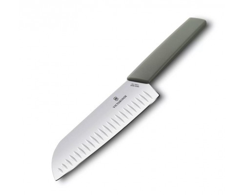 Swiss modern, santoku nazis, rievota mala, 17 cm, olīveļļas krāsā, blisteris, Victorinox, 6.9056.17K6B