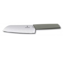 Swiss modern, santoku knife, fluted edge, 17 cm, olive, blister, Victorinox, 6.9056.17K6B