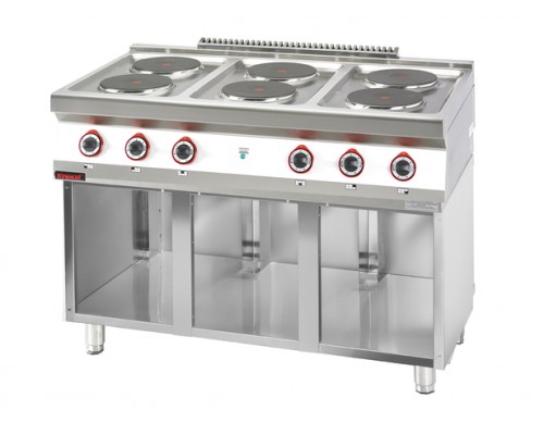 Electric kitchen with 6 round hobs 6x2.6kw on an open cabinet base, Kromet, 700.KE-6.S