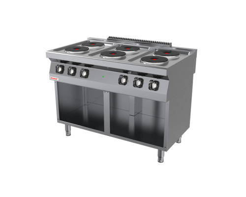 Electric kitchen with 6 round hobs 6x2.6kw on an open cabinet base, Kromet, 700.KE-6.S