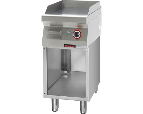 Smooth, chrome-plated grill plate, 400 mm, 4.8 kw, on an open cabinet base, Kromet, 700.PBE-400G.S