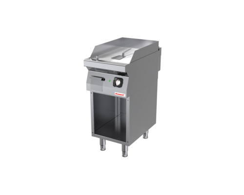 Smooth, chrome-plated grill plate, 400 mm, 4.8 kw, on an open cabinet base, Kromet, 700.PBE-400G.S