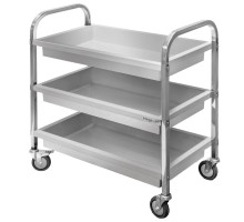 Nerūsējošā tērauda viesmīļa ratiņi ar trim dziļajiem plauktiem S-85 cm G-45 cm H-90 cm N