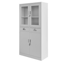 Metāla biroja skapis WENUS W-01 dokumentiem ar stiklotām durvīm un pelēkiem atvilktnēm S- 90 cm G- 40 cm H-185 cm saliekams N