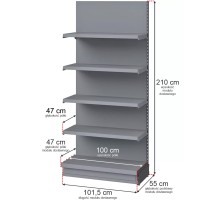 Merkūrija veikala plaukts pie sienas H-210 cm L-101,5 cm G-47/4x47 cm (GC-55 cm) grafīta pievienotais modulis N