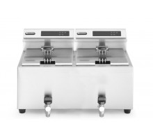 Fritieris ar digitālo paneļu Profi Line ar noliešanas krānu 2x 8 l, HENDI, Profi Line, 16L, 230V/7000W, 605x515x(H)350mm, 207376
