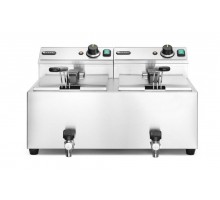 Manuālais friteris Profi Line ar izteces krānu, 2 x 8 l, HENDI, Profi Line, 16L, 230V/7000W, 610x515x(H)369mm, 209301