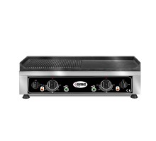 Gludeklis gluds un rievots - ar 2 atsevišķi regulējamām siltuma zonām - čuguna cepšanas virsma - tauku pilienu paplāte - nerūsējošā tērauda korpuss