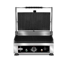 Kontaktgrils - ▲ & ▼ rievots - ar čuguna restēm, pilēšanas trauku un temperatūras kontroli 50° - 300° c