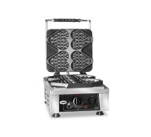 Vafeļu panna Ti Amo - 4x (13,2 x 12,5 x 2,4cm) - 50° līdz 300°C cieta čuguna cepšanas plāksne - apļveida piliena paplāte - nerūsējošā tērauda korpuss