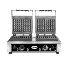 Klasisks vafeļu gludeklis - 4x (10 x 17 x 1,5 cm) - 50° līdz 300°C - ciets čuguna cepšanas plāksne - apļveida pilēšanas paplāte