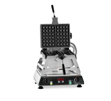 Vafeļu panna rondo - 2x (10.8 x 17.4 x 1.4cm) - maināma čuguna cepšanas plāksne - 180° rotācija - 50° līdz 300°c - nerūsējošā tērauda korpuss - ar taimeri