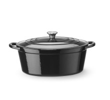 Кастрюля чугунная эмалированная, 6,88л, черный, 405x255x(H)134мм