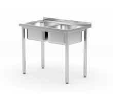 Table with 2 sinks – bolted, Budget Line, Two sink bowls, 1000x600x(H)850mm