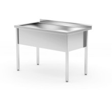 Table with single wash trough – welded, depth 700 mm, chamber height 300 mm, Profi Line, 800x700x(H)850mm