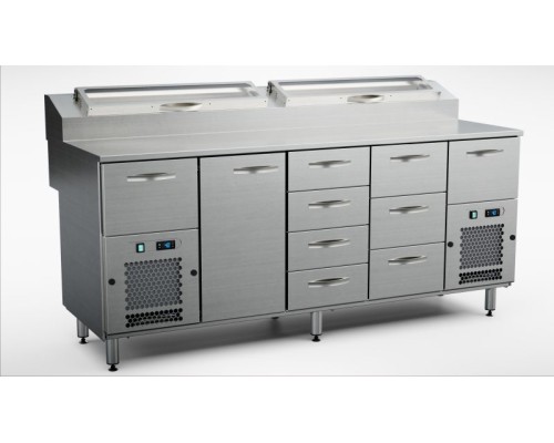 Pizza prep table 2000mm, 1 door, 9 drawers INOX BALTIC KTL/P-2019