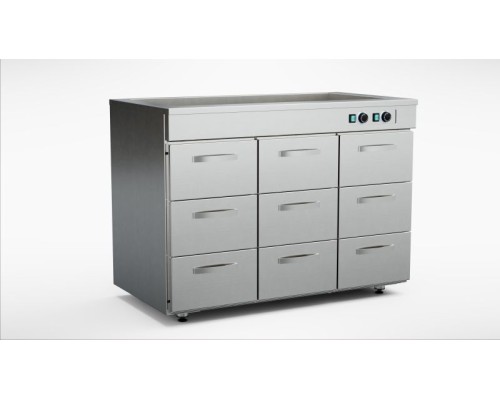 Hot cupboard with basin 1200mm, 9 drawers INOX BALTIC SSK-1209