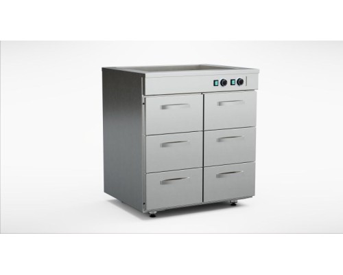 Hot cupboard with basin 800mm, 6 drawers INOX BALTIC SSK-806