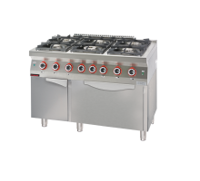 Gas stove with an electric oven on a cabinet with a door, Kromet, 700.KG-6/PE-1T/SD