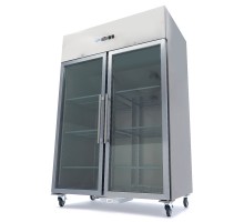Ledusskapis - 1400L - 6 regulējami plaukti (2/1 GN) - nerūsējošais tērauds - ar stikla durvīm