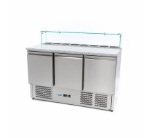 Pizza Prep Fridge - 137cm - 3 Doors - Fits 8 x 1/6 GN - incl Glass Cover
