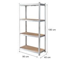 Basic noliktavas plaukts H-180 cm L-90 cm G-40 cm 4 plaukti ar MDF 4 mm (175kg) cinkots N