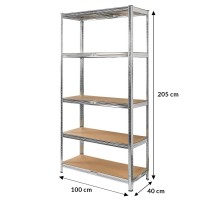 Pamatojuma plaukts Basic H-205 cm L-100 cm G-40 cm 5 plaukti no MDF 4 mm (175kg) cinkots N