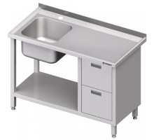 Table with one sink (left), with blocks of two drawers and shelf 1000x600x850 mm, Stalgast, 981006100