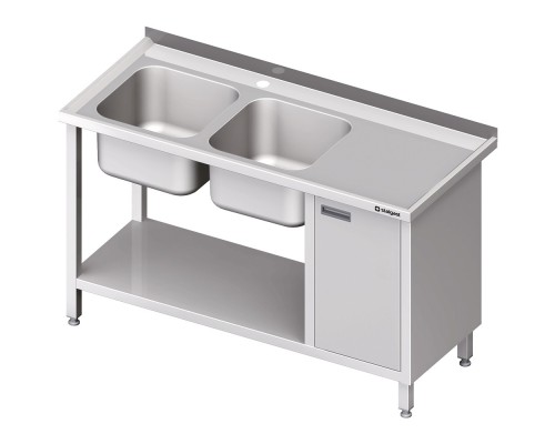 Table with two sinks left, with cabinet and shelf 1400x700x850 mm, Stalgast, 981067140