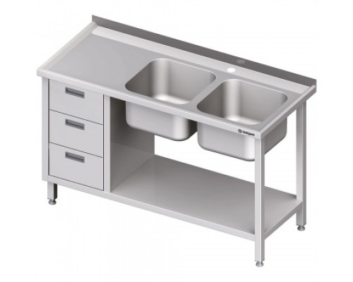 table with two sinks right, with block of three drawers and shelf 1800x700x850 mm Table with two sinks right, with block of three drawers and shelf 1800x700x850 mm, Stalgast, 981097180