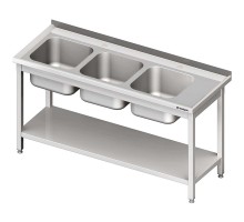 Table with three sinks left, with shelf 1500x600x850 mm for assembly, Stalgast, 981146150