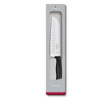 Swiss classic, santoku knife, fluted edge, 17 cm, black, gift box, Victorinox, 6.8523.17G