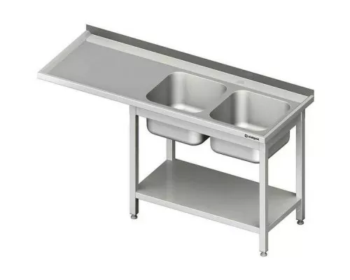table with two sinks right and with space for a refrigerator or dishwasher 1800x600x900 mm Table with two sinks right and with space for a refrigerator or dishwasher 1800x600x900 mm, Stalgast, 984916180