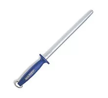 Sharpening steel: 12" oval, black handle with ring, HQT, 12" mm