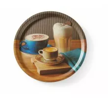 Нескользящий сервировочный поднос, принтованный, HENDI, tasty coffee, ø380x(H)15мм