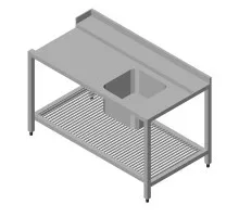 Dishwasher Table - 190 x 75cm - Right - with Sink and Storage Shelf