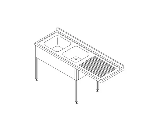 Dishwasher Table - 200 x 70cm - Left - with 2 Sinks and Backsplash - incl Storage Shelf Dishwasher Table - 200 x 70cm - Left - with 2 Sinks and Backsplash - incl Storage Shelf
