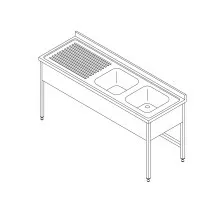 Dishwasher Table - 150 x 70cm - with 2 Sinks and Backsplash