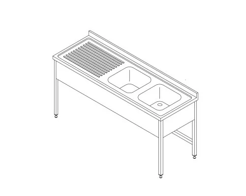Dishwasher Table - 150 x 70cm - with 2 Sinks and Backsplash Dishwasher Table - 150 x 70cm - with 2 Sinks and Backsplash