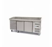 Pizza Prep Fridge - 202cm - 2 Doors - Fits 5 x 1/6 GN - 7 Drawers