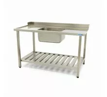 Dishwasher Table - 120 x 75cm - Left - with Sink and Backsplash - incl Storage Shelf