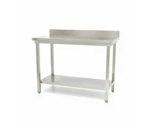 Stainless Steel Table - 200 x 60cm - Adjustable Height - with Backsplash and Storage Shelf Stainless Steel Table - 200 x 60cm - Adjustable Height - with Backsplash and Storage Shelf