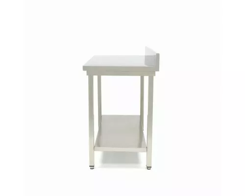 Stainless Steel Table - 60 x 60cm - Adjustable Height - with Backsplash and Storage Shelf Stainless Steel Table - 60 x 60cm - Adjustable Height - with Backsplash and Storage Shelf