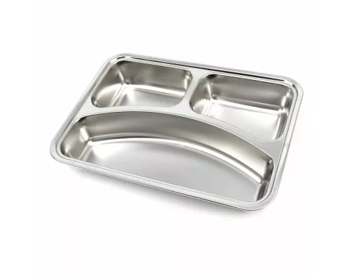 Plate - 3 Compartments - Stainless Steel - Dishwasher Safe Plate - 3 Compartments - Stainless Steel - Dishwasher Safe