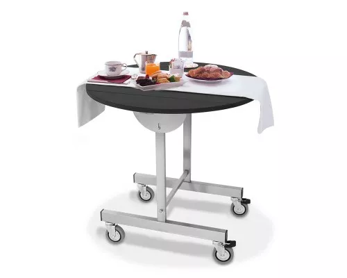 Room service table, round black top ø cm 80, folding side leaves, foldable and nestable, Metalcarrelli, 1104-80N Room service table, round black top ø cm 80, folding side leaves, foldable and nestable, Metalcarrelli, 1104-80N