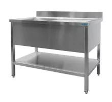 SARO spoeltafel met 1 wasbak, links <br> - 600 mm diepte, 1200 mm