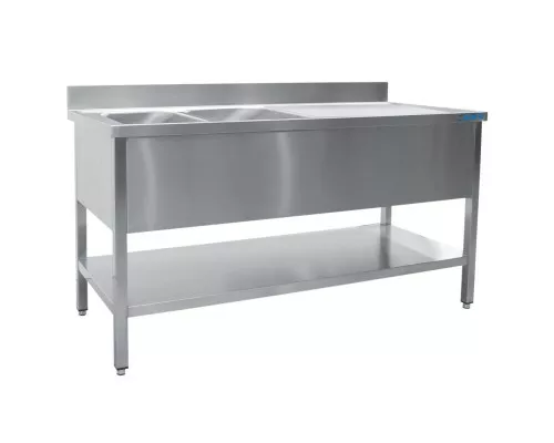 SARO spoeltafel met twee wasbakken, links <br> - 600 mm diepte, 2000 mm SARO spoeltafel met twee wasbakken, links <br> - 600 mm diepte, 2000 mm