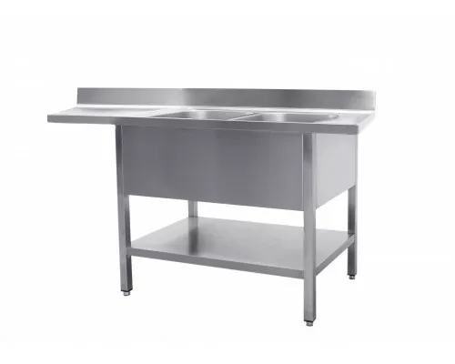 SARO Spoeltafel met 2 wasbakken, rechts <br> - 700 mm diepte, 2000 mm SARO Spoeltafel met 2 wasbakken, rechts <br> - 700 mm diepte, 2000 mm